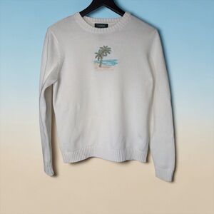 LAUREN RALPH LAUREN COTTON SWEATER PALM TREE BEACH DESIGN SIZE M